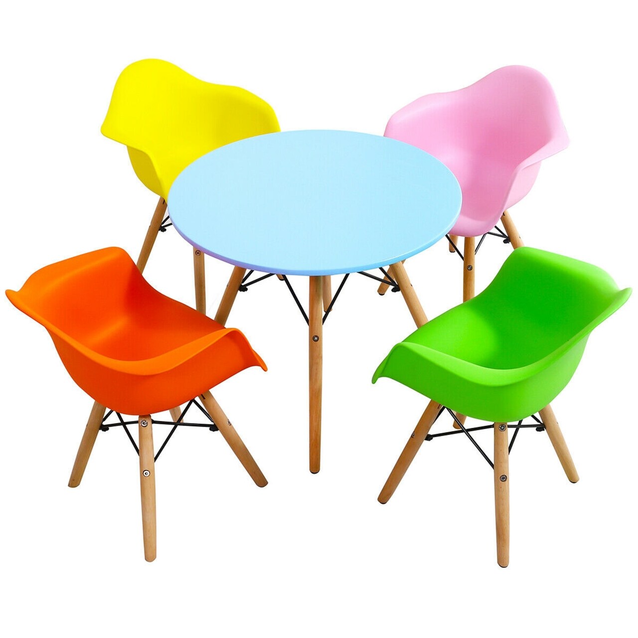 5 Piece Kids Modern Kids Round Table and Chairs Set with Backrests and Armrests Best Gift for Children